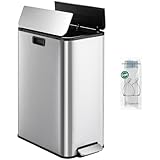 Hzuaneri Poubelle de Cuisine, Poubelle Double Compartiment Étroite de 2 x 28 Litres, Système de tri des Déchets de Cuisine, Livrée avec 15 sacs Poubelle adaptés, Argent SW22899E