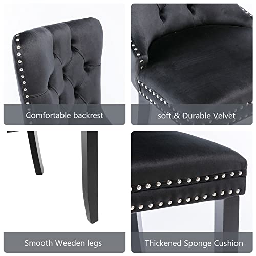 Fangflower Velvet Upholstered Kitchen & Dining Room Dining Chairs Set Of 2, Black #TOP4