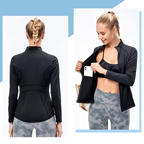 TERODACO Full Zip Running Jackets Women Hoodies Long Sleeve Sports Tops with Pockets Ladies Gym Tops for Fitness Training Cycling Breathable Lightweight Quick Dry - Image 3