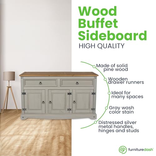 Furniture Dash Solid Wood Buffets & Sideboards 51.9" W, 16.9" D, 31.7" H - Kitchen Storage Cabinets, Bar and Liquor Cabinet, Kitchen Island with Storages, Entertainment Center