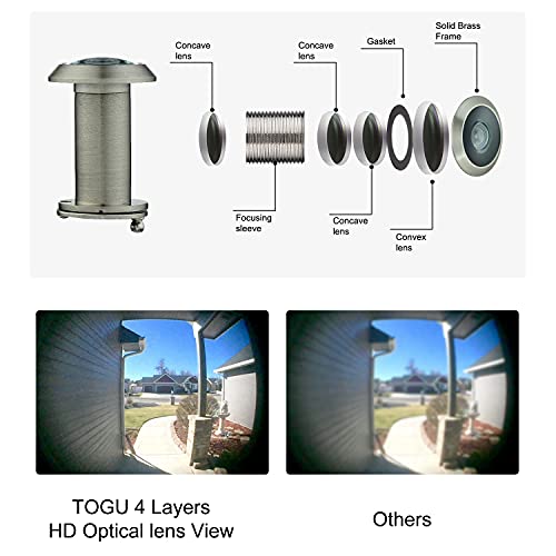 Togu Tg3016Yg-Sn Brass Ul Listed Solid Brass Hd Glass Lens 220-Degree Door Viewer Peephole With Heavy Duty Privacy Cover For 1-3/8" To 2-1/6" Doors, Brushed Satin Nickle Finish #TOP1