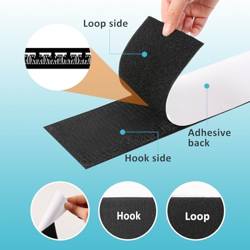4.4''×16.5 Feet Black Heavy Duty Hook and Loop Tape Adhesive, Keep Couch Cushions from Sliding or Blowing at Outdoor, Picture Wall Hanging, No Punching Wall Mounting, Keep Your Carpet Rugs in Place
