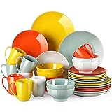 LOVECASA Vajilla de porcelana, SWEET 32 piezas, multicolor, juego de vajilla para 8 personas | Platos llanos, tazas, platos de postre y cuencos, multicolor, 15
