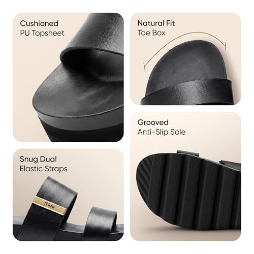 Image of Frido Women's Arch Support Wedge Sandals, Orthopedic Cushioned Platform Heels with Anti-Slip Sole, Comfortable Slip-On Footwear for Office, Travel, Daily Wear & Long Standing | Available in 3 Style- Buckle Strap, Velcro Strap & Classic Styles