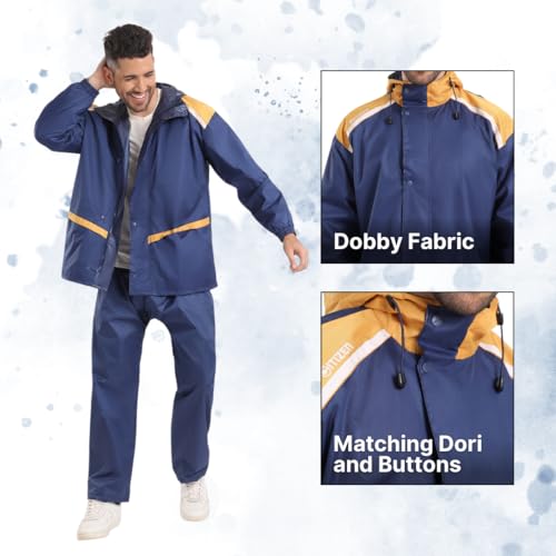 Image of Citizen Hooded Raincoat for Men Women Waterproof for Bike Riders Dobby Fabric Lightweight Stylish Sealed Hood, Large Pockets, Heavy-Duty Zippers Rainwear with Carry Pouch-CR017
