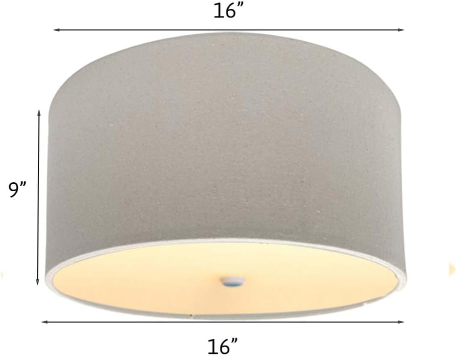 Moderne Flush Mount Conversion Kit 16" w Light Oatmeal Linen Drum Lampshade