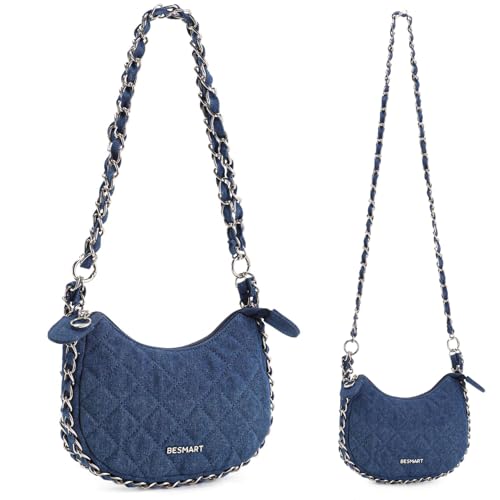 BESMART Denim Crossbody Bags Quilted Shoulder Bag for Women, Small Jacquard Crescent Women's Dumplings Purse, Mini Evening Hobo Chain Purses, Lightweight SlingBag 2025