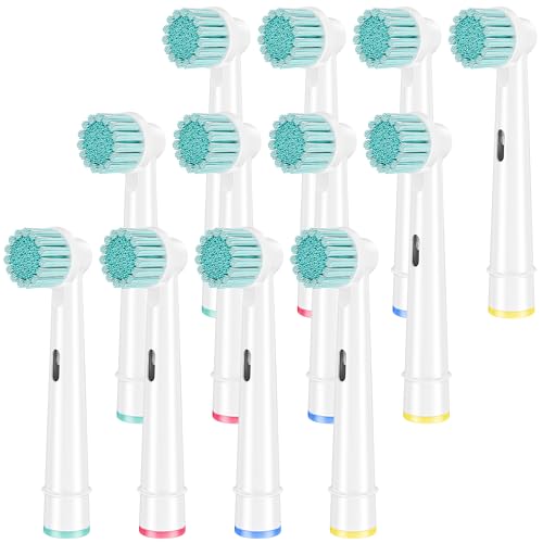 Sensitive Gum Care Replacement Toothbrush Heads Compatible with Oral B Electric Toothbrushes, 12 Pack Sensitive Clean Soft Bristles Brush Heads Refill for Oral B Pro, Genius, Vitality. White