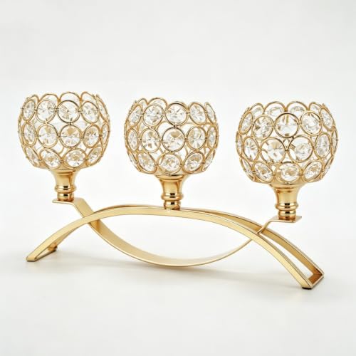 VINCIGANT Gold Crystal Candle Holders for Table Centerpiece,3 Arms