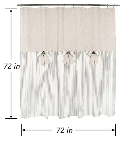 Dosly Idées Linen Button Farmhouse Beige Shower Curtain,Bow Tie,Linen And Cotton Woven Fabric,Pleated Gray Stripe,Country Style,72X72 In #TOP4