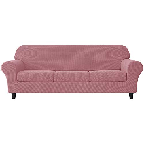 Conruser Stretch Sofa Slipcover, Soft Jacquard Sofa Covers For 3 Cushion Couch Washable Furniture Protector For Pets & Kids (Pink, L) #TOP19