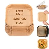 130 piezas de papel de horno para freidora de aire caliente, resistente al aceite y al agua, freidora de aire (17-20 cm, 2-5 L)