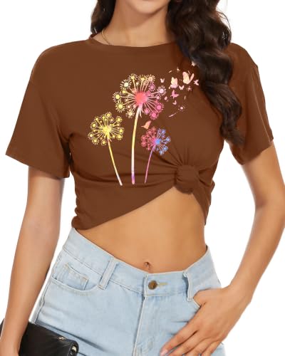 Image of Womens Summer Crop Tops Short Sleeve Round Neck T-Shirts Loose Fit Casual Blouse 2026