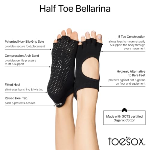 Toesox Women's Bellarina Half Toe Grip (Black) Medium - Thumbnail 3