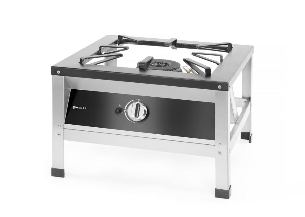 HENDI Fornello a Gas Professionale Hokker XL per Uso Interno, con Termocoppia e Accensione Elettronica, Compatibile con Gas Propano e Butano, 10,8kW, 580x650x(H)400mm, Acciaio Inox