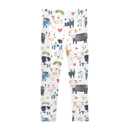 Cute Cows Girls' Leggings Toddler Doodles Rainbow Heart Kids Yoga Pants Dance Active Tights 4T2