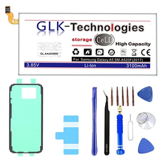 Original GLKTechnologies® High Power | Batteri som passar Samsung Galaxy A5 2017 SM-A520F EB-BA500ABE | 3100 mAh // Reparationssats verktygsset NY