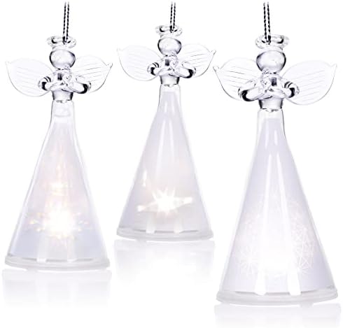 COM-FOUR® 3x Christmas tree decorations glass angels - Angels made of glass with LED to hang on - Decorative angels for Christmas with different light modes [selection varies] (transparent - angel)