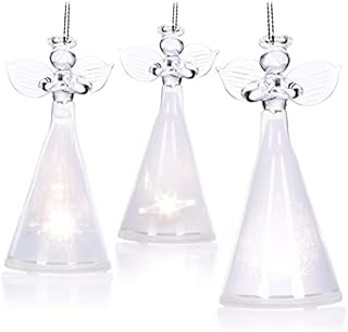 COM-FOUR® 3x Christmas tree decorations glass angels - Angels made of glass with LED to hang on - Decorative angels for Christmas with different light modes [selection varies] (transparent - angel)