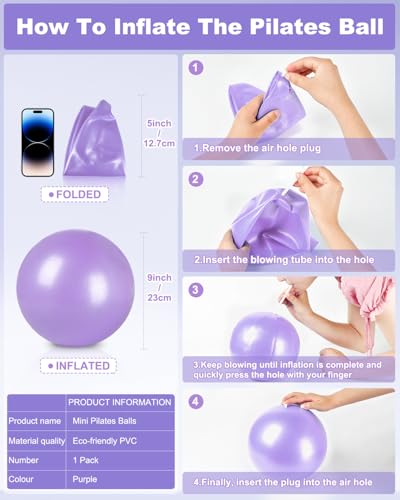 Image of 9 Inch Pilates Ball Small Exercise Ball, Workout Ball for Barre, Pilates, Yoga, Stability, Workout, Balance, Fitness at Gym Home Office