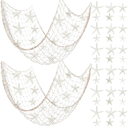 JolliLudo 38 Pcs Starfish Fish Net Decorations Beach Starfish for