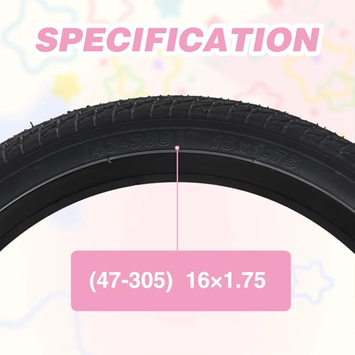 ZUKKA 2PCS Faltbare 16 Zoll 16x1.75 Fahrradreifen Mantel 47-305 Plus 2PCS 16 Zoll Schlauch für MTB, Dreirad,Schwarz