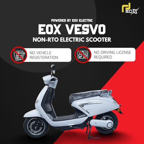 Image of EOX VESVO Low Speed Electric Scooter Non RTO with 60-80Km Range White Portable Lithium Battery & Charger