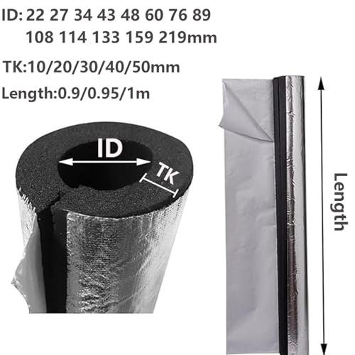 Tubo de espuma aislante de 22-219 mm, protección térmica flexible para fontanería de agua caliente y fría, equipo de fitness, calefacción del hogar, 22 mm x 20 mm x 0,95 m