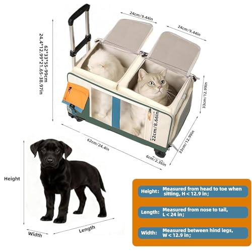 Large Cat Carrier with Wheels for 2 Cat, Double Rolling Pets Carrier on Wheel, Foldable Soft-Sided Carriers with Telescopic Handle, for Small Dogs Travel Bag for Outdoor Hiking Camping by D LIAN DONG - Used condition - Image 2