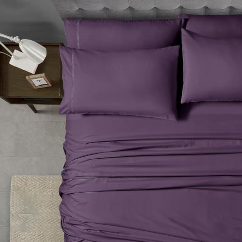 Home Collection Micro Caress Luxurious Sheet Set, 90GSM 3 -Piece Twin with 1 Additional Pillowcase, Eggplant Color