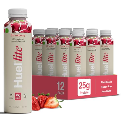 Huel Lite Ready to Drink, 12 x 500ml Bottles, Strawberry Flavour 25g Protein Shake, 190 Calories Meal Replacement Shake, Low Sugar, High Fibre, Vegan Protein Drinks with 26 Vitamins & Minerals