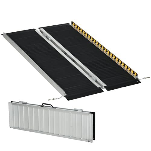 HOMCOM Rampe de fauteuil roulant pliable, rampe de chargement sablage 122x73,6 cm en alliage d'aluminium, antidérapante, bordures de sécurité, poignées...