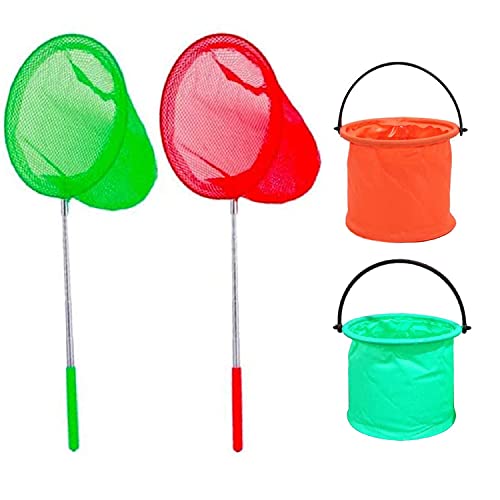 4 Pcs Red Pesca niños Cubos telescópicos de Red de Mariposa Extensible y Plegable, Ideal para atrapar Insectos Insectos y Pesca (14-33 Pulgadas)