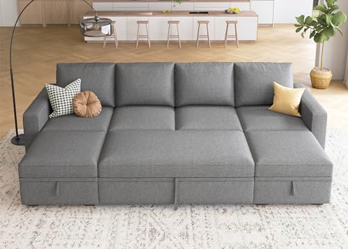 Image of HONBAY Modular Sectional Sleeper Sofa Bed, Sectional Couch with Pull Out Bed U Shaped Modular Couch with Storage Ottoman for Living Room, Dark Grey