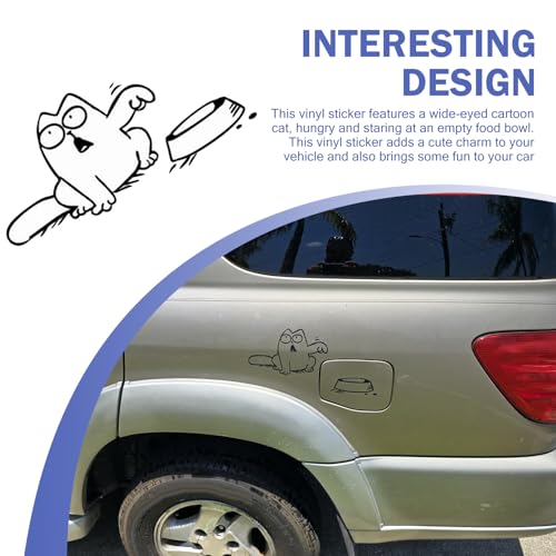 Image of Shakas Fuel Cap Sticker, Hungry Simmons Cat and Empty Bowl Cute Cartoon Decoration, Multi-function Car Window Tailgate Waterproof Self-adhesive Fun Decal, for Most Cars Trucks Laptops (Black #R)