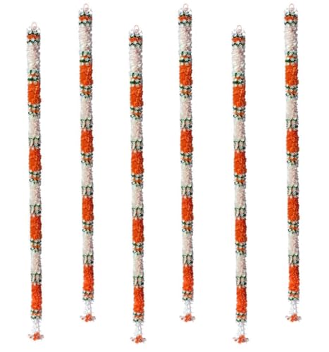 Image of Artificial White Gajra Jasmine & Colourful Flower Strings for Wedding Decorations, Event Decor Perfect for Diwali, Ganpati & Pooja /Temple /Mandir Decoration, 5ft (6, Orange - 5ft)