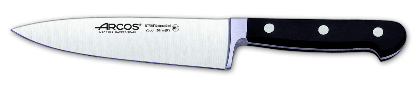 Arcos Serie Clasica - Set de Cuchillos de Cocina 3 piezas (Mondador + Cocina + Santoku) - Hoja de Acero Inoxidable Forjado NITRUM - Mango de Polioximetileno (POM) Color Negro