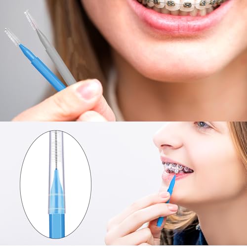 Image of Patelai 100 Pieces Braces Dental Brush for Cleaner Interdental Toothpick Dental Tooth Flossing Head Oral Hygiene Flosser Toothpick Cleaners Tooth Tool(Blue, Grey,Mixed Sizes)