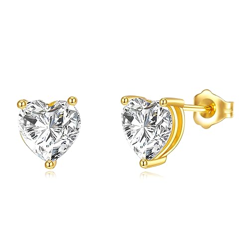 Moissanite Stud Earrings 14K Solid Yellow Gold Heart Earring Jewelry Gifts for Women(1.50 Carat, Heart 8MM)