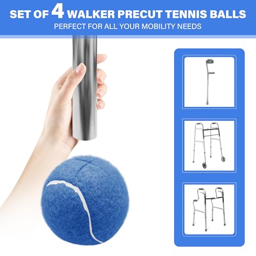 SPRING SEAON Precut Tennis Balls 4 Pcs for Walker Legs- Universal Glide Balls for Folding Rolling Walkers,Walker Accessories,Furniture Legs and Floor Protection Heavy Duty Felt Pad Coverings(Blue)