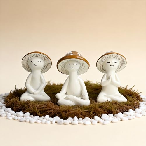 Image of O-FarFarm 3 Pcs Mushroom Decor Figurines - Meditation Decor Statues for Living Room, Bedroom, Office - Resin Sculptures for Mindfulness Enthusiasts Home Decor Lovers Nature Lovers
