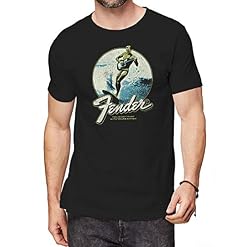 Fender T-shirt officiel Metal Rock avec logo de guitare « Surfer » Noir - Les Beatles, Paul McCartney, John Lennon, RIngo Starr, George Harrison