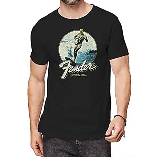 Fender T-shirt officiel Metal Rock avec logo de guitare « Surfer » Noir - Les Beatles, Paul McCartney, John Lennon, RIngo Starr, George Harrison