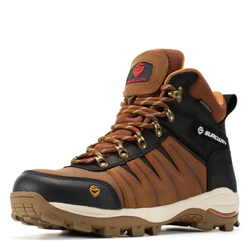 SUREWAY Mens 6 Waterproof Soft Toe Work Boots - EH-Rated Oil & Slip Resistant | Full-Grain Leather Lace-Up | Lightweight Comfortable Industrial Safety Shoes for Roofing Hunting