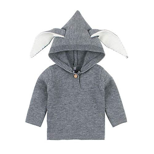 BUTERULES Toddler Baby Girls Boys Autumn Winter Cartoon Hooded Warm Knit Sweater Crochet Tops Gray 24m