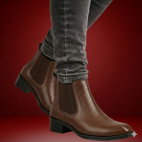 Image of Men's Chelsea Boots | Black Croc Textured Leather | Cuban Heel | Italian Design | TPR Sole | Cushioned Insole