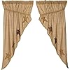 VHC Brands Stratton Primitive 63x36x18 Burlap Star Prairie Panel Pair Tan Rod Pocket Appliqued Cotton Drawstring Ties Window Curtains