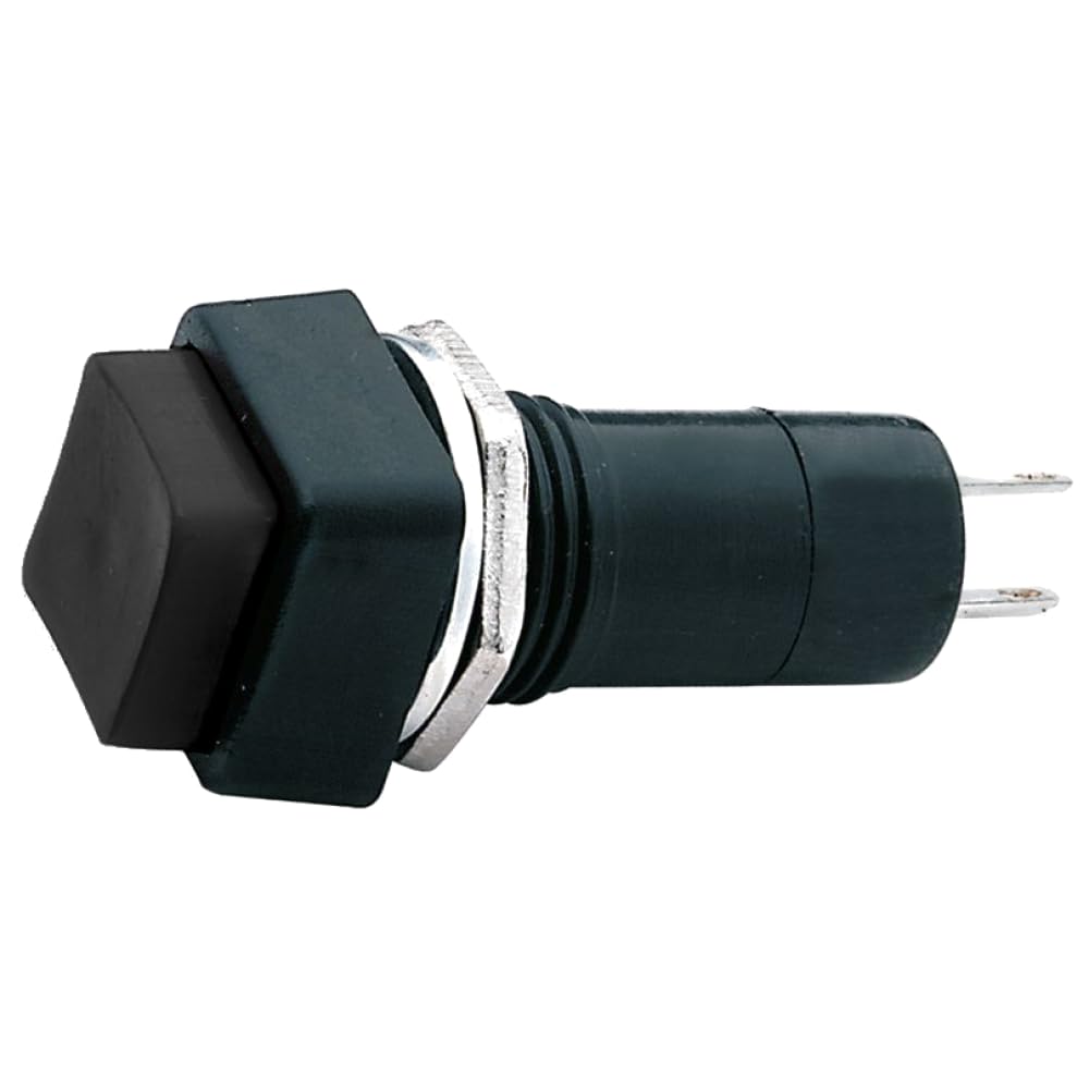 10 bouton NA normalement ouvert 18 x 18 mm, bouton noir, unipolaire, carré, trou de montage 12 mm M12, fixation à vis avec virole, panneau 12 V 220 V 1 A, contacts à souder, micro, mini, NO