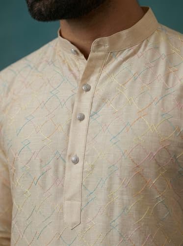 Image of SOJANYA Men's Silk Intricate Multi-Thread Embroidered Long Kurta | Ethnic Wear for Festive & Wedding