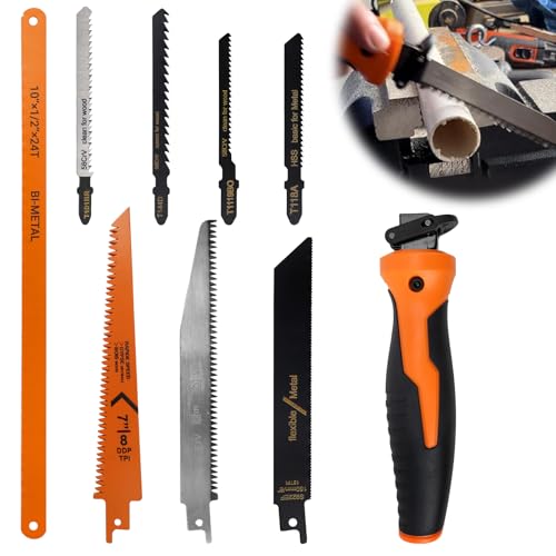 FSWWSF Ensemble de scies à main avec 8 lames de scie, scie pour fer, mini scie multifonctionnelle en métal pour la coupe de bois, plastique, contreplaqué et scie pour métal